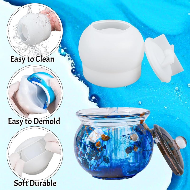 Dacies Resin Mold Jewelry Box Epoxy Molds Silicone Crock Jar with Lid Mould for DIY Jewelry Storage Box Candy Container Flowerpot Candle Vessel Crafts Gifts Concrete Cement Casting Moulds Home Decoration - Image 3